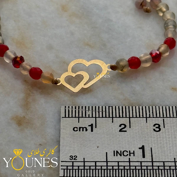 دستبند سنگی دوقلب طلا لیزری